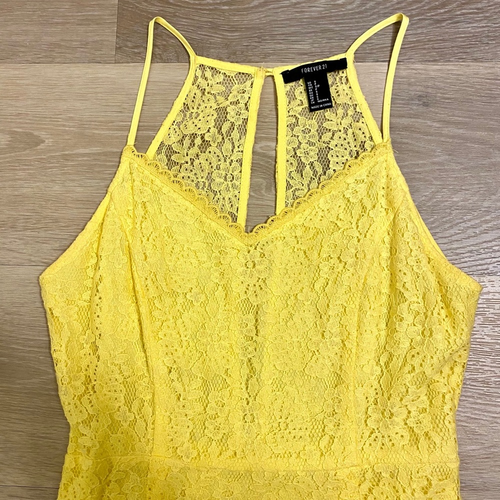 Forever 21 Yellow Allover Floral Lace Mini Dress